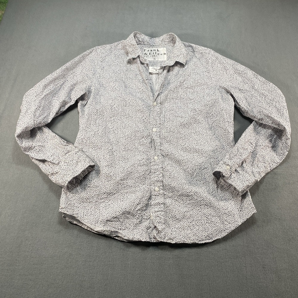 Frank & Eileen Barry Crinkle Shirt Womens‎ Large White Gray Floral LS Italy